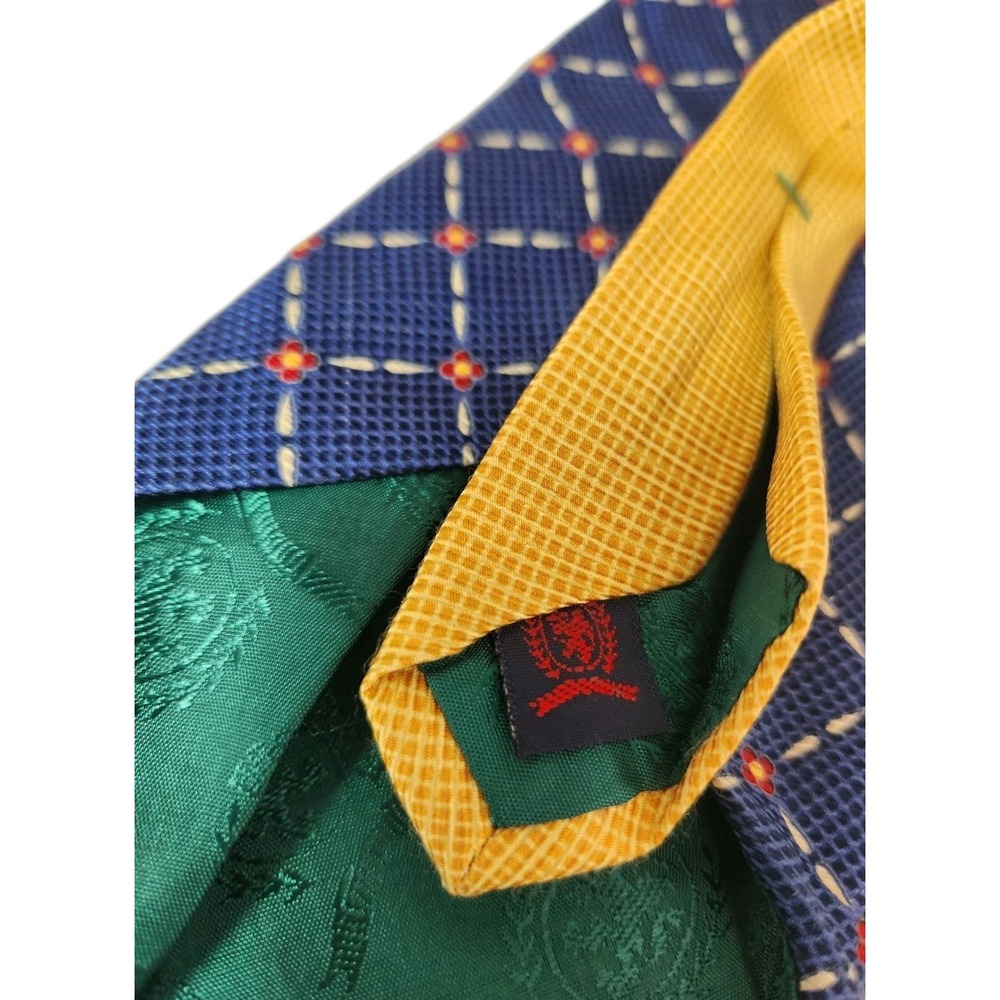 Vintage 90s Tommy Hilfiger 100% Silk Tie Double Pattern Blue/Red Lattice Yellow - Picture 3 of 6